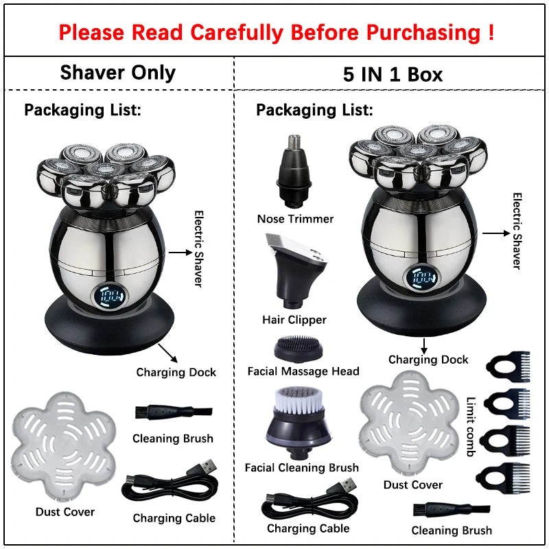 Electric Shaver 7D Floating Cutter Head Base Charging Portable Men Beard Trimmer Clipper Rechargeable Bald Head Electric Razor